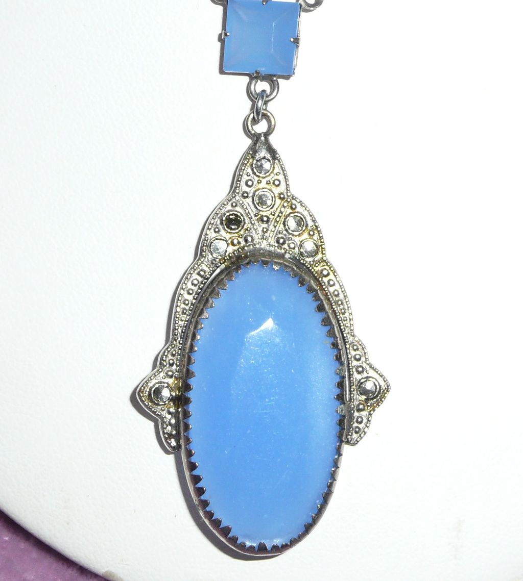 Art Deco Blue Glass Necklace with Marcasites Art Deco Blue Glass Necklace with Marcasites