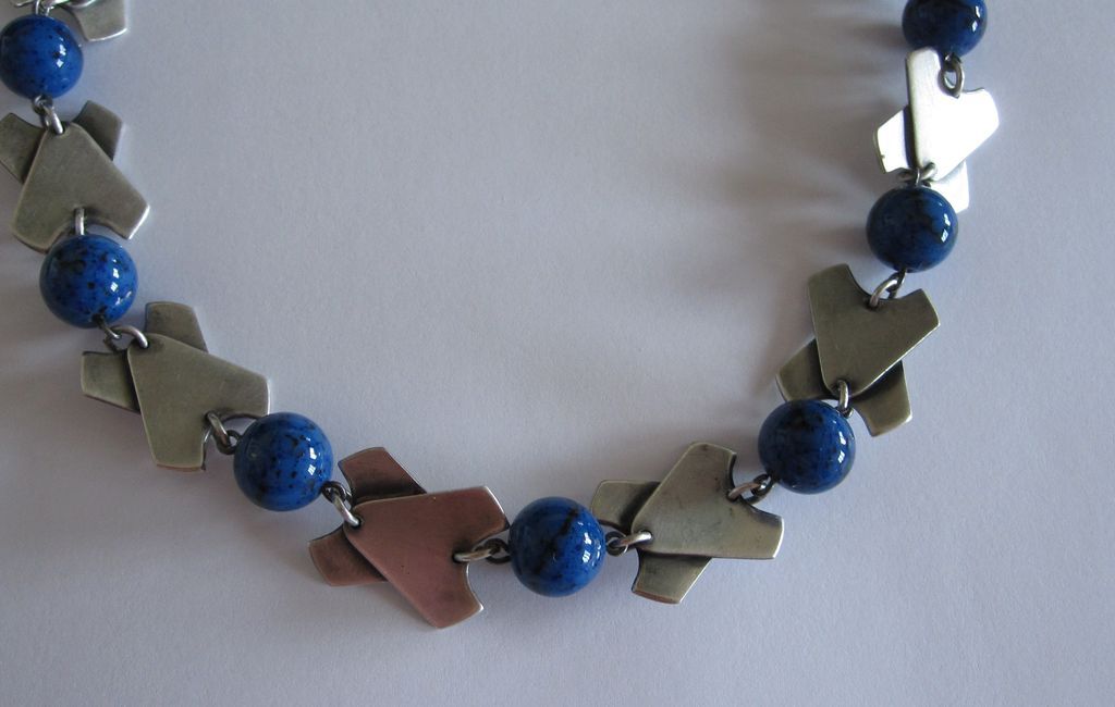 Art Deco Geometric Lapis Glass Necklace Art Deco Geometric Lapis Glass Necklace