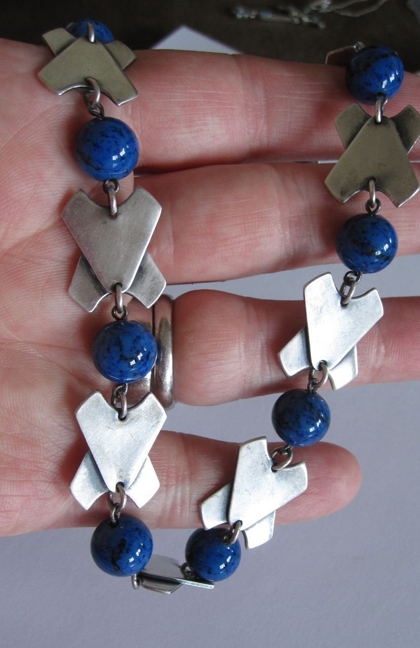 Art Deco Geometric Lapis Glass Necklace Art Deco Geometric Lapis Glass Necklace