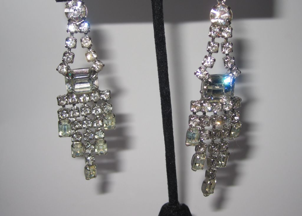 Vintage Rhinestone Earrings Long Drops Vintage Rhinestone Earrings Long Drops
