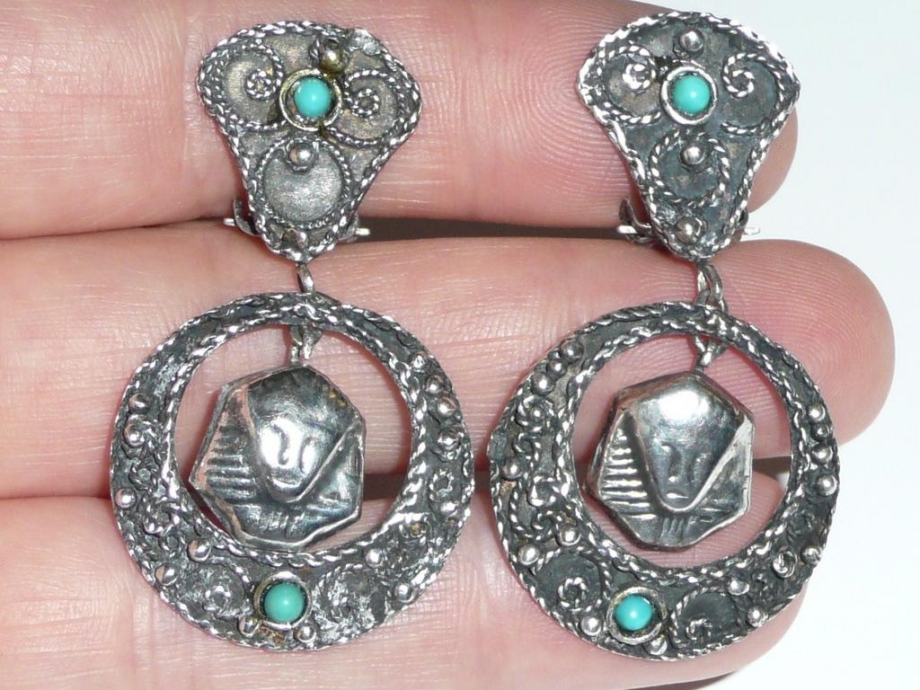 Art Deco Silver Egyptian Revival Earrings Art Deco Silver Egyptian Revival Earrings