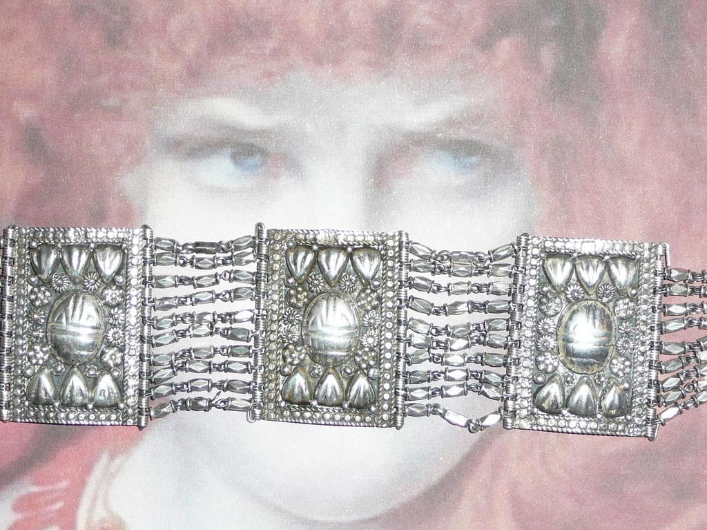 Art Deco Silver Egyptian Revival Scarab Bracelet Art Deco Silver Egyptian Revival Scarab Bracelet