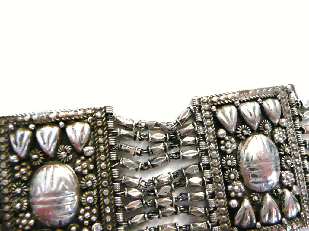 Art Deco Silver Egyptian Revival Scarab Bracelet Art Deco Silver Egyptian Revival Scarab Bracelet