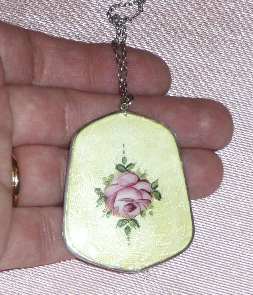 Beautiful Enamel Pendant and Earrings Yellow with Rose Beautiful Enamel Pendant and Earrings Yellow with Rose