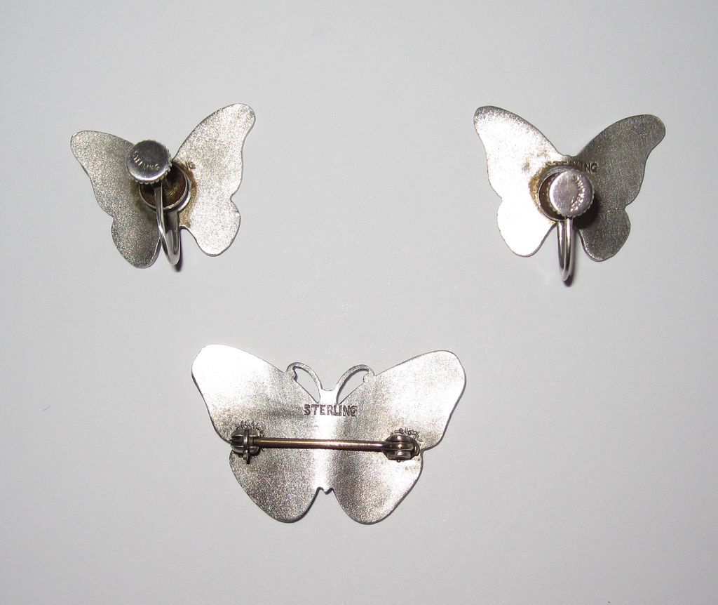 Vintage Sterling Enamel Butterfly Brooch and Earrings Blue Yellow Vintage Sterling Enamel Butterfly Brooch and Earrings Blue Yellow