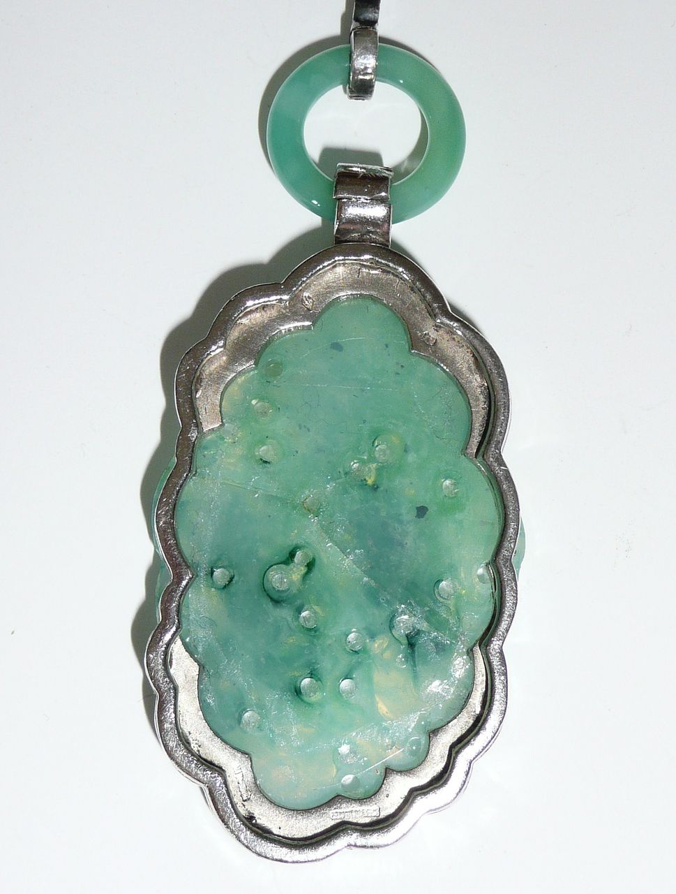 Antique French Art Deco Peking Glass Marcasite Pendant Antique French Art Deco Peking Glass Marcasite Pendant