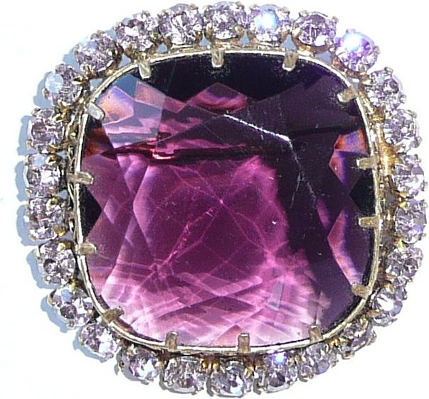Large Purple Glass Brooch Rhinestones Large Purple Glass Brooch Rhinestones