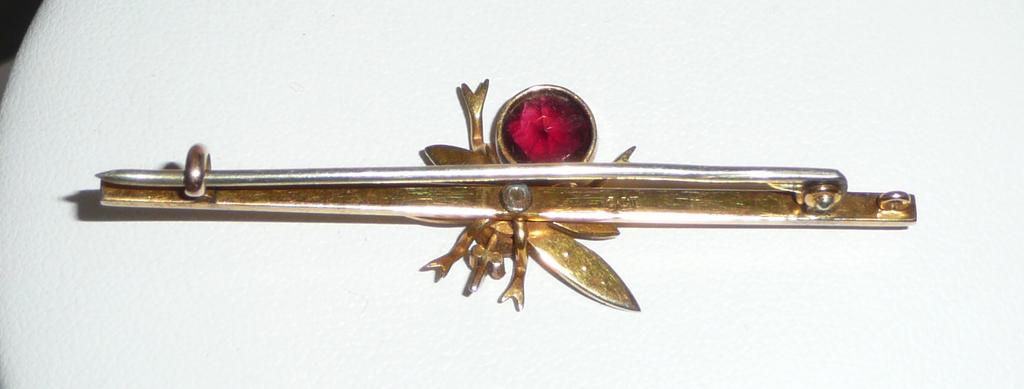 Victorian 9K Gold Garnet Pearls Pin Bug Victorian 9K Gold Garnet Pearls Pin Bug