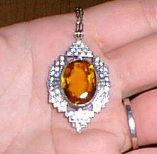 Gorgeous Sterling Art Deco Golden Stone Pendant Gorgeous Sterling Art Deco Golden Stone Pendant