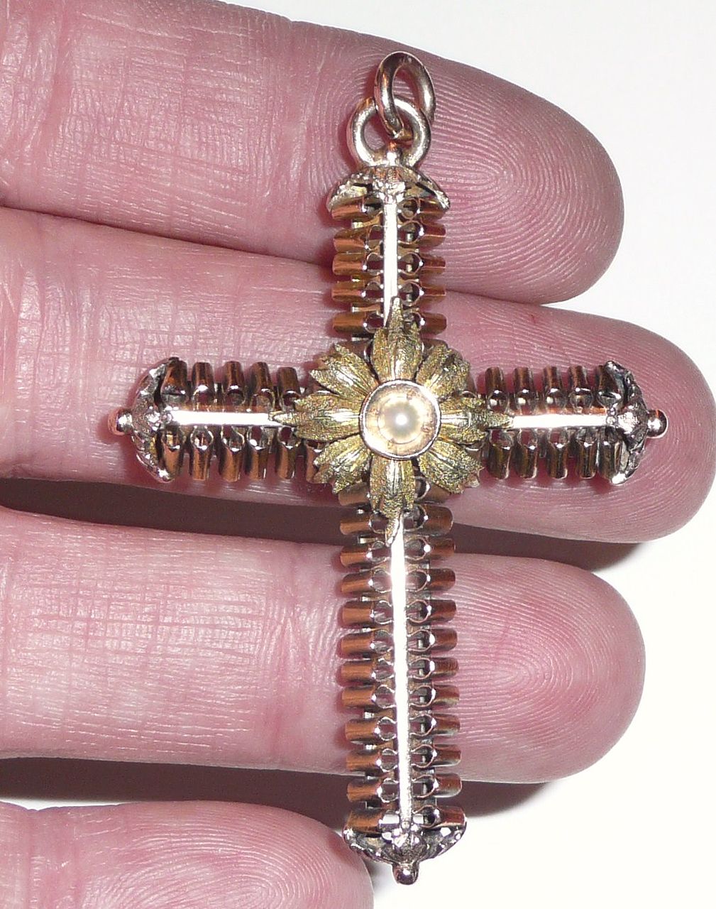 Vintage Gold and Pearl Cross Pin Pendant Vintage Gold and Pearl Cross Pin Pendant