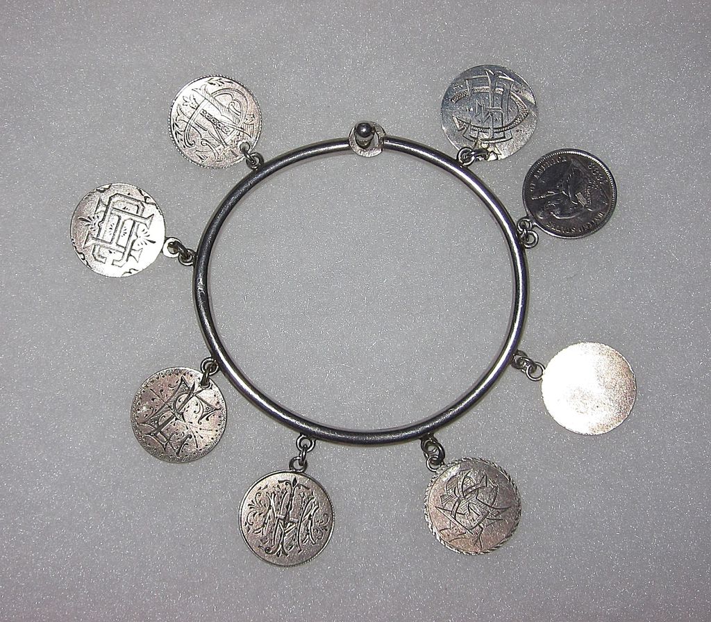 Victorian Love Token Bangle Bracelet 8 Tokens Pictorials Victorian Love Token Bangle Bracelet 8 Tokens Pictorials