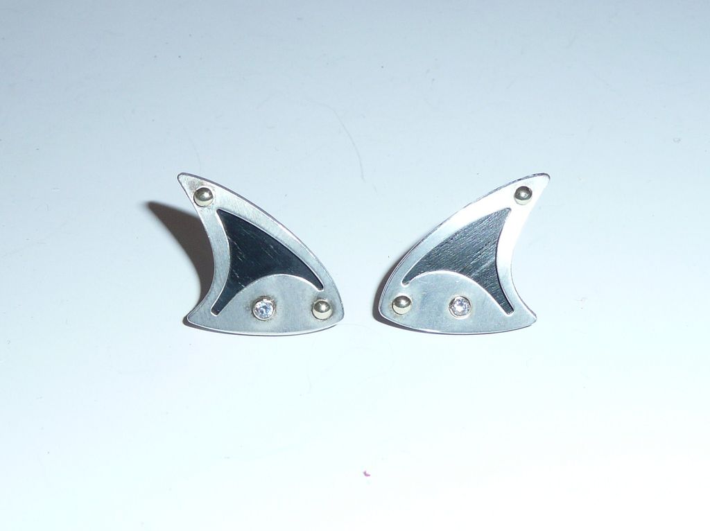 Modern Silver and Wood Earrings Diamonds Biomorphic Modern Silver and Wood Earrings Diamonds Biomorphic