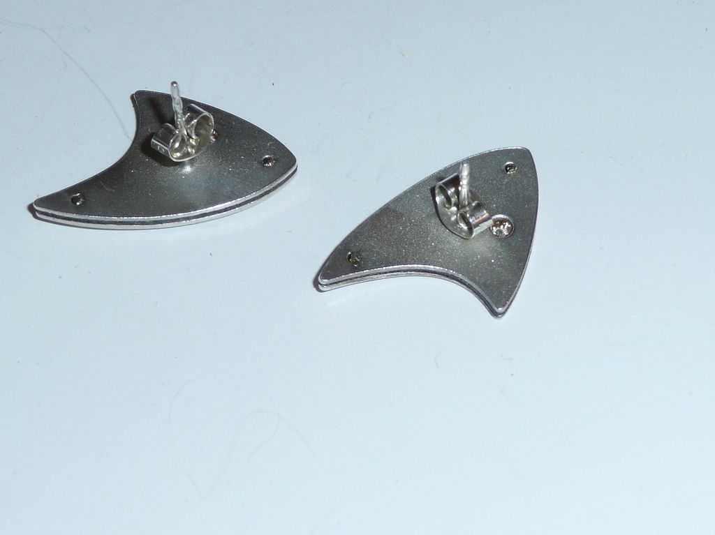 Modern Silver and Wood Earrings Diamonds Biomorphic Modern Silver and Wood Earrings Diamonds Biomorphic