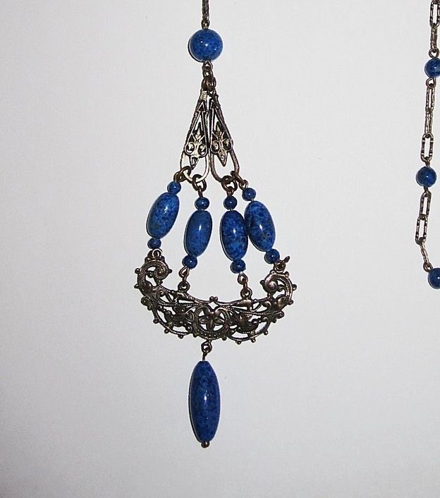 Sale 1920s Sautoir Necklace Blue Glass Sale 1920s Sautoir Necklace Blue Glass