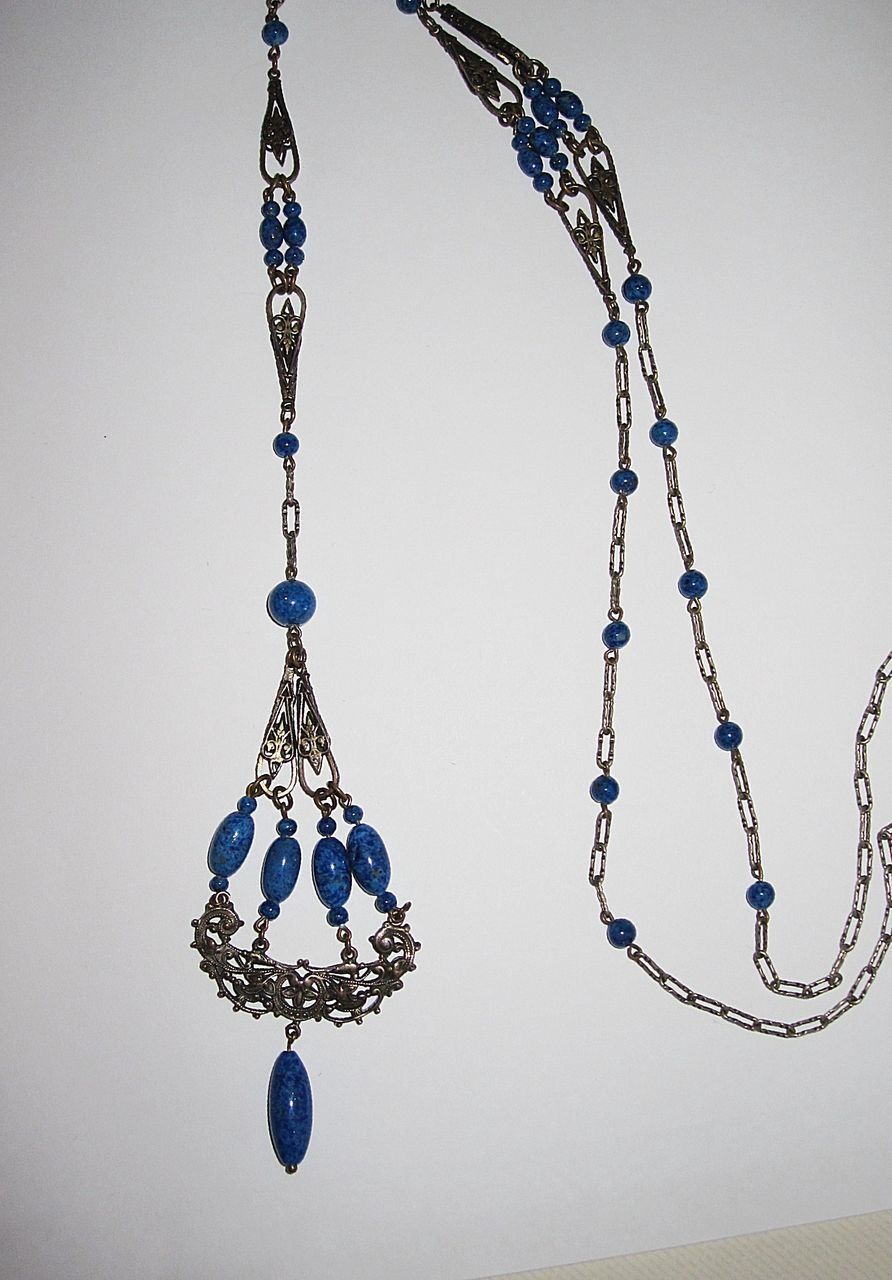 Sale 1920s Sautoir Necklace Blue Glass Sale 1920s Sautoir Necklace Blue Glass