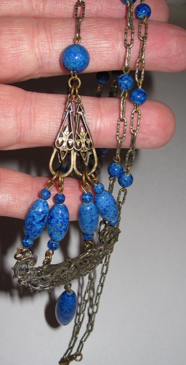 Sale 1920s Sautoir Necklace Blue Glass Sale 1920s Sautoir Necklace Blue Glass