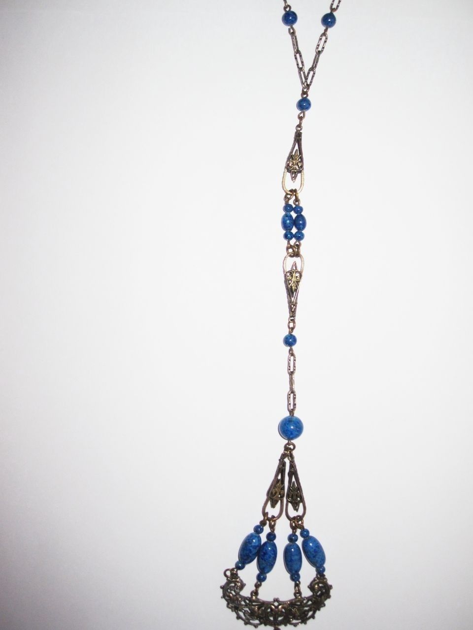 Sale 1920s Sautoir Necklace Blue Glass Sale 1920s Sautoir Necklace Blue Glass