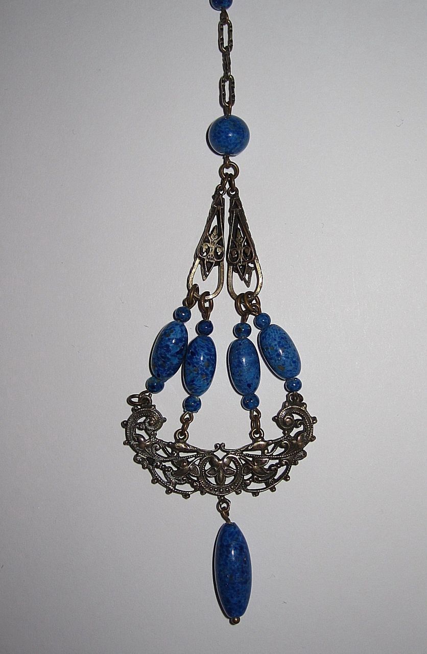 Sale 1920s Sautoir Necklace Blue Glass Sale 1920s Sautoir Necklace Blue Glass
