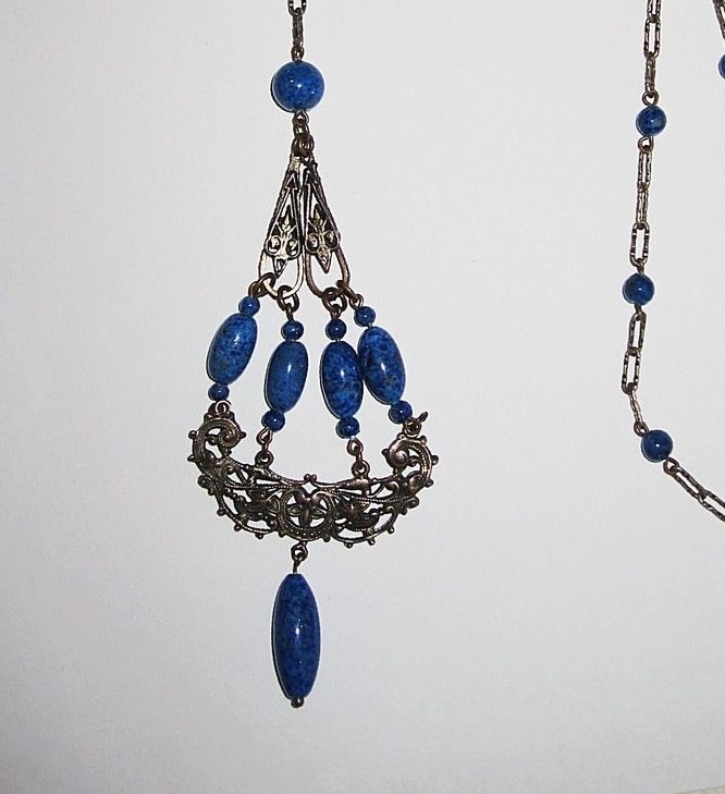 Sale 1920s Sautoir Necklace Blue Glass Sale 1920s Sautoir Necklace Blue Glass