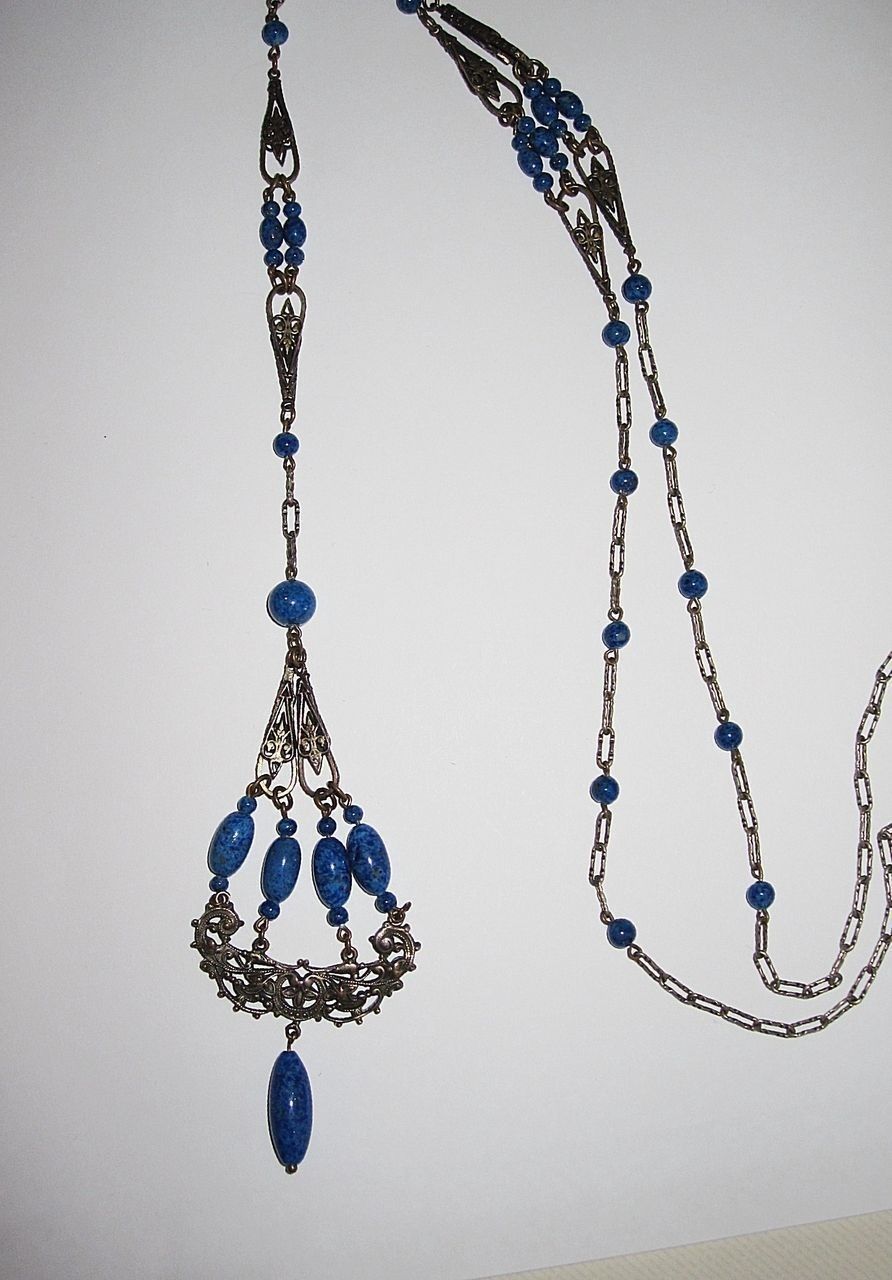 Sale 1920s Sautoir Necklace Blue Glass Sale 1920s Sautoir Necklace Blue Glass