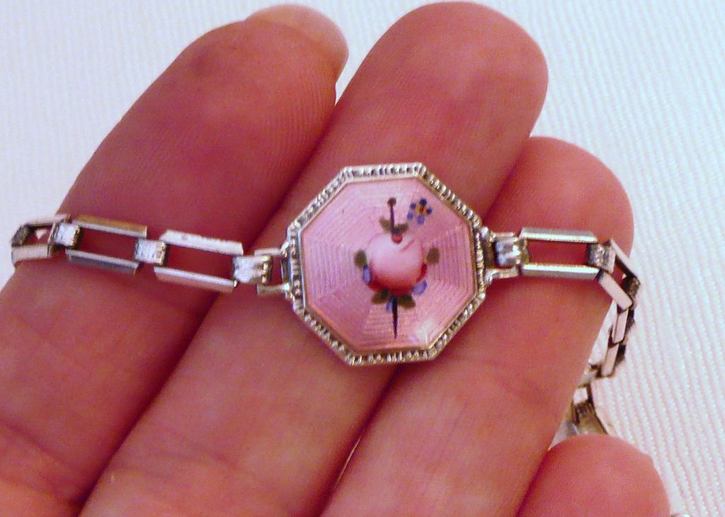 Vintage Sterling Pink Guilloche Enamel Bracelet Vintage Sterling Pink Guilloche Enamel Bracelet