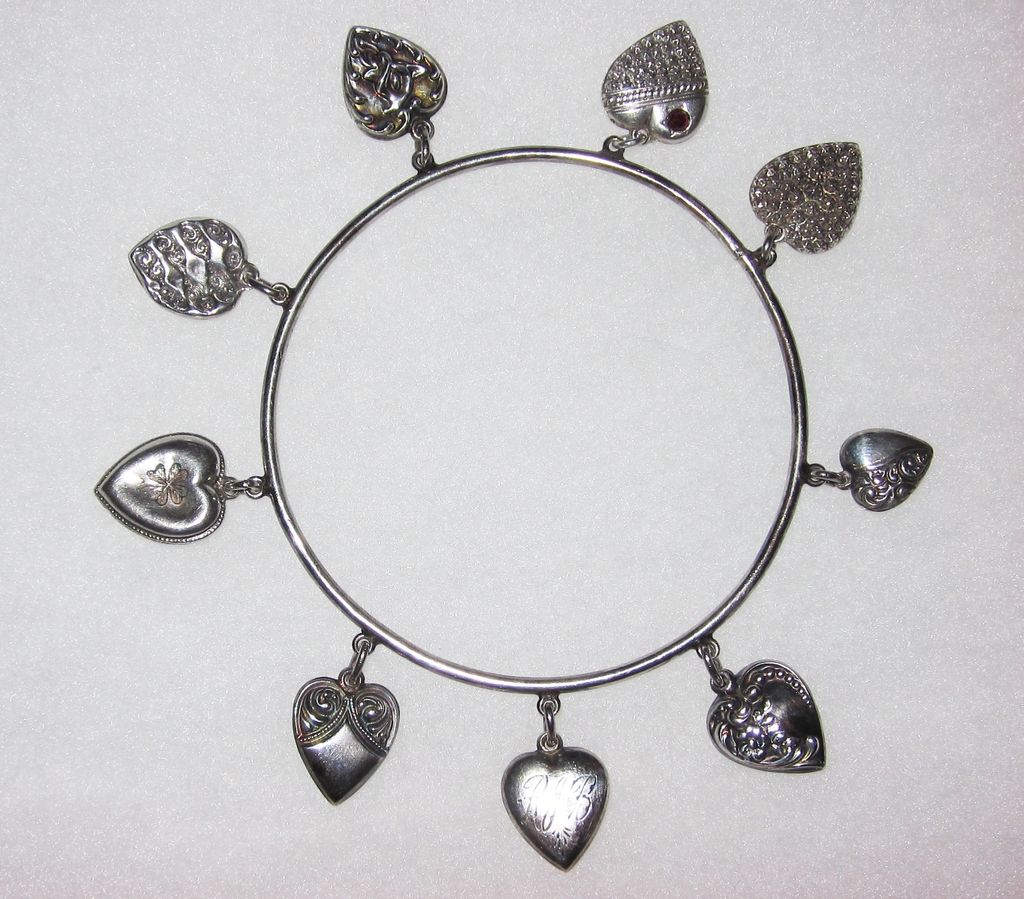 Genuine Victorian Sterling Puffy Hearts Bracelet 9 Hearts Genuine Victorian Sterling Puffy Hearts Bracelet 9 Hearts
