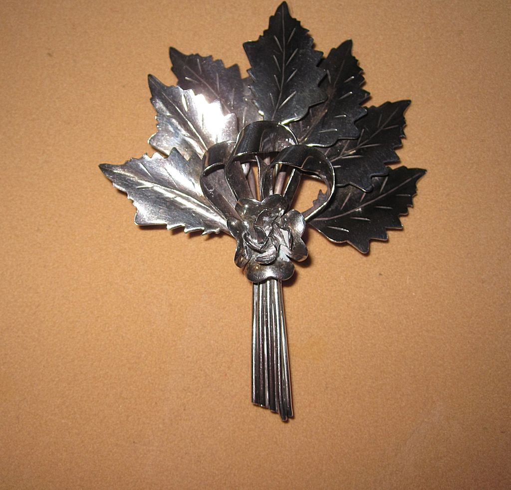 Vintage Sterling Raffaele Large Brooch Leaves Vintage Sterling Raffaele Large Brooch Leaves
