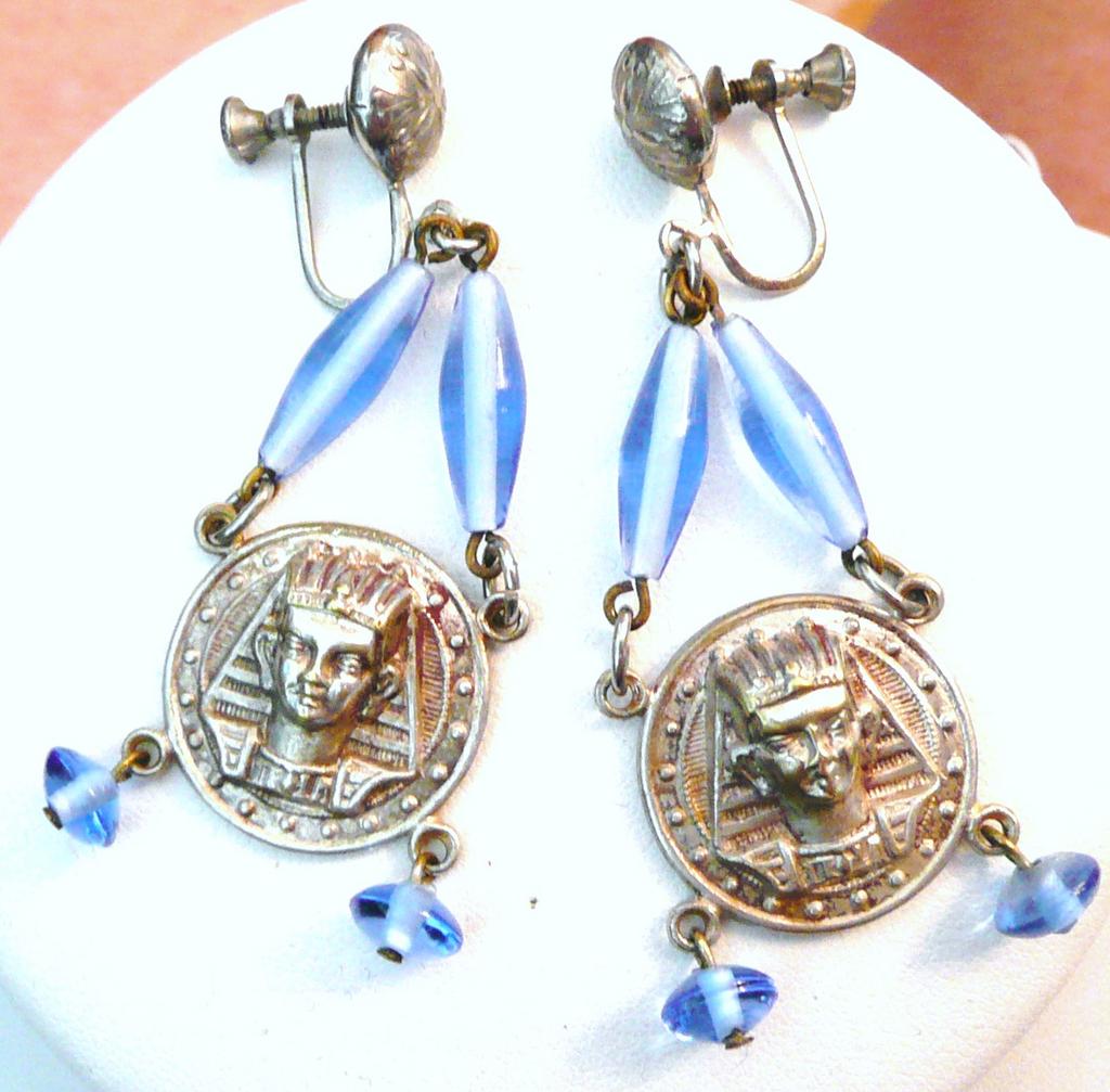 Egyptian Revival Art Deco Drop Earrings Egyptian Revival Art Deco Drop Earrings