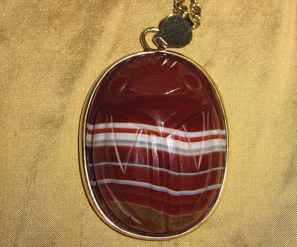 Giant Banded Agate Carved Scarab Pendant Giant Banded Agate Carved Scarab Pendant