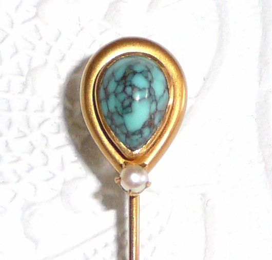 Victorian 14k Gold Stickpin Turquoise and Pearl Victorian 14k Gold Stickpin Turquoise and Pearl