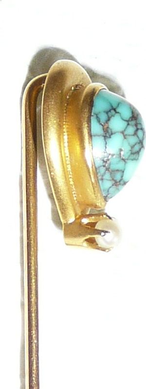 Victorian 14k Gold Stickpin Turquoise and Pearl Victorian 14k Gold Stickpin Turquoise and Pearl