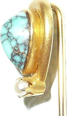 Victorian 14k Gold Stickpin Turquoise and Pearl Victorian 14k Gold Stickpin Turquoise and Pearl