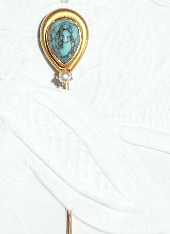Victorian 14k Gold Stickpin Turquoise and Pearl Victorian 14k Gold Stickpin Turquoise and Pearl