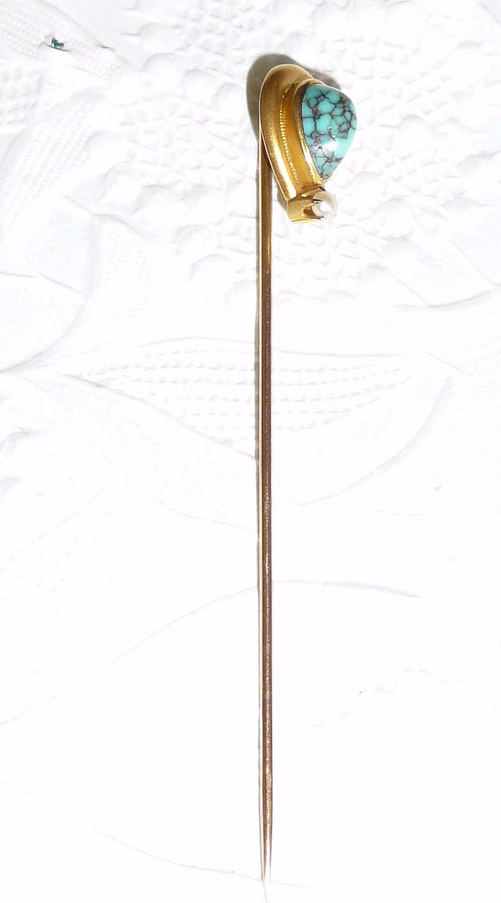 Victorian 14k Gold Stickpin Turquoise and Pearl Victorian 14k Gold Stickpin Turquoise and Pearl