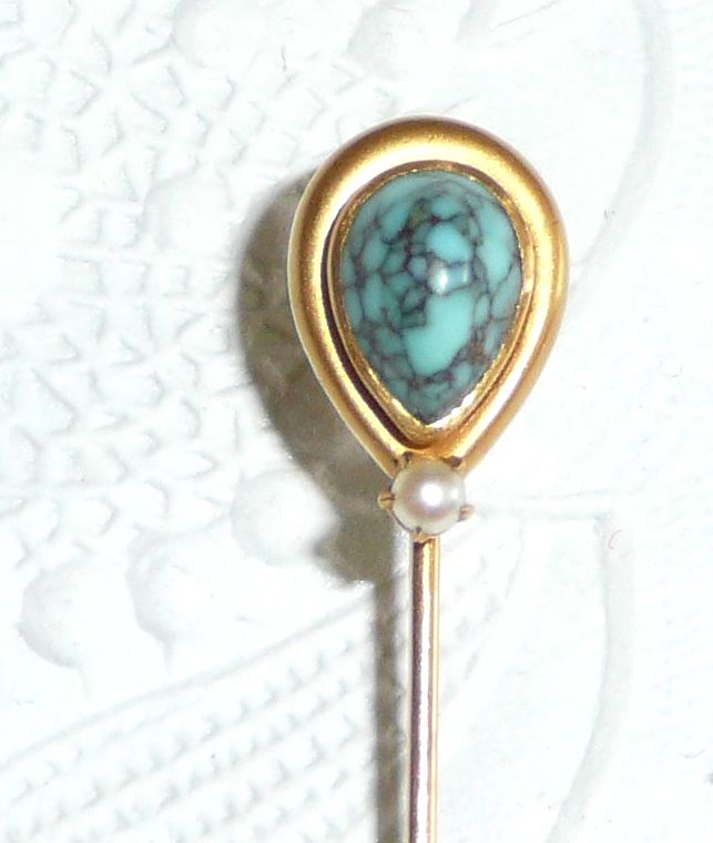 Victorian 14k Gold Stickpin Turquoise and Pearl Victorian 14k Gold Stickpin Turquoise and Pearl