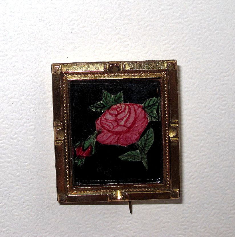 Victorian Reverse Painted Glass Pin Victorian Reverse Painted Glass Pin