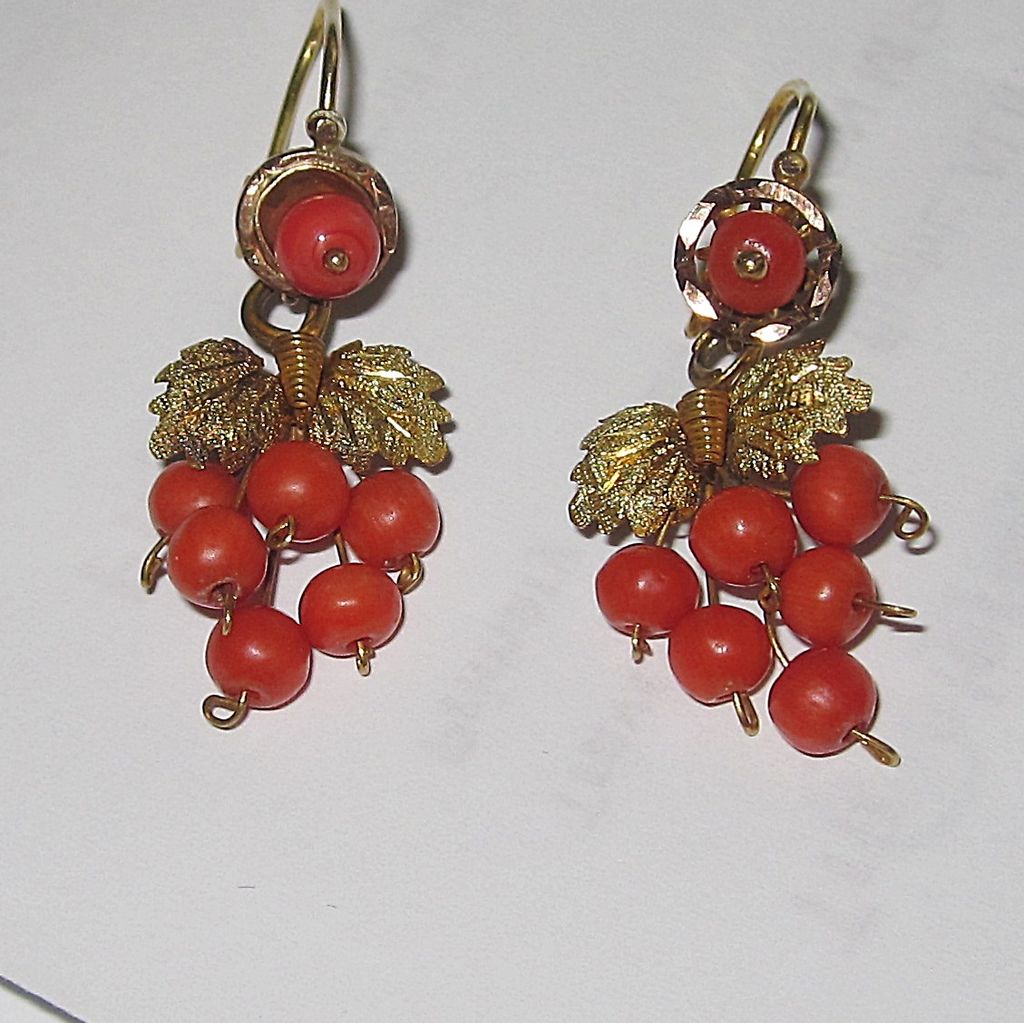 Victorian Coral Earrings Grapes Motif Victorian Coral Earrings Grapes Motif