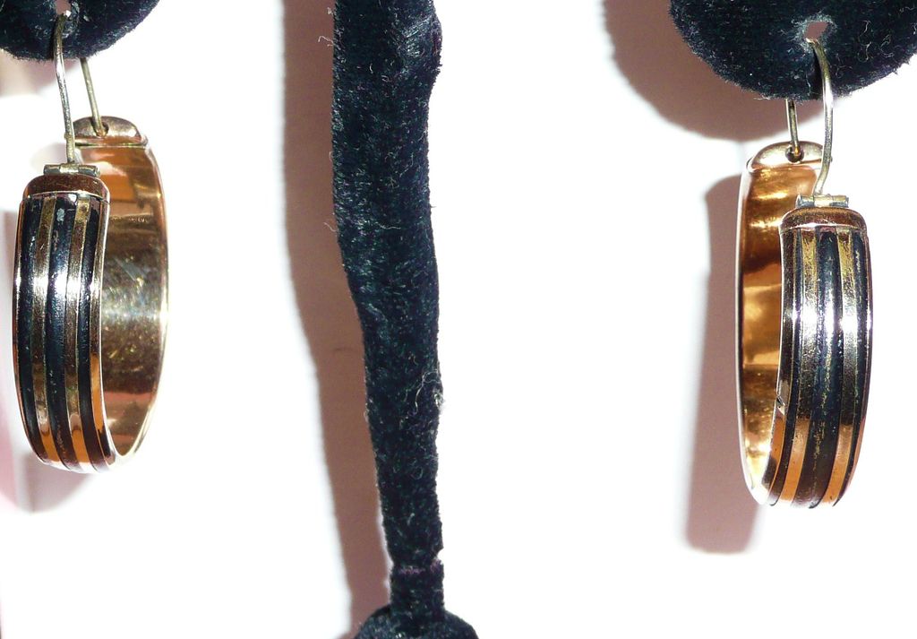 Victorian Rose Gold Filled Hoop Earrings Black Enamel Victorian Rose Gold Filled Hoop Earrings Black Enamel