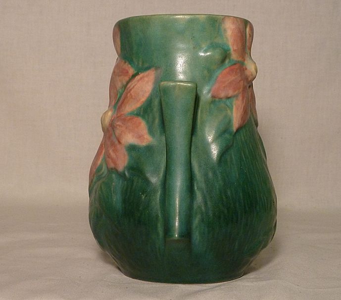 Roseville Pottery - Green Bulbous Vase - Clematis - 108-6 Roseville Pottery - Green Bulbous Vase - Clematis - 108-6