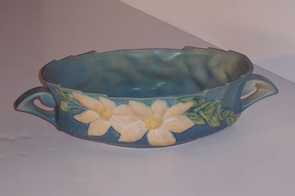 Roseville Pottery – Blue Clematis Console Bowl # 458-10 Roseville Pottery – Blue Clematis Console Bowl # 458-10