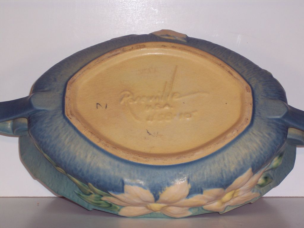 Roseville Pottery – Blue Clematis Console Bowl # 458-10 Roseville Pottery – Blue Clematis Console Bowl # 458-10