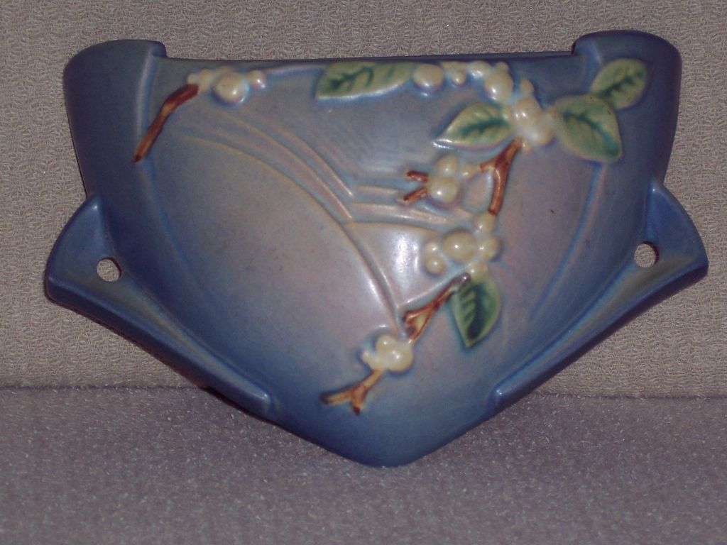 Roseville Pottery - Blue Snowberry Wall Pocket #1WP-8 Roseville Pottery - Blue Snowberry Wall Pocket #1WP-8