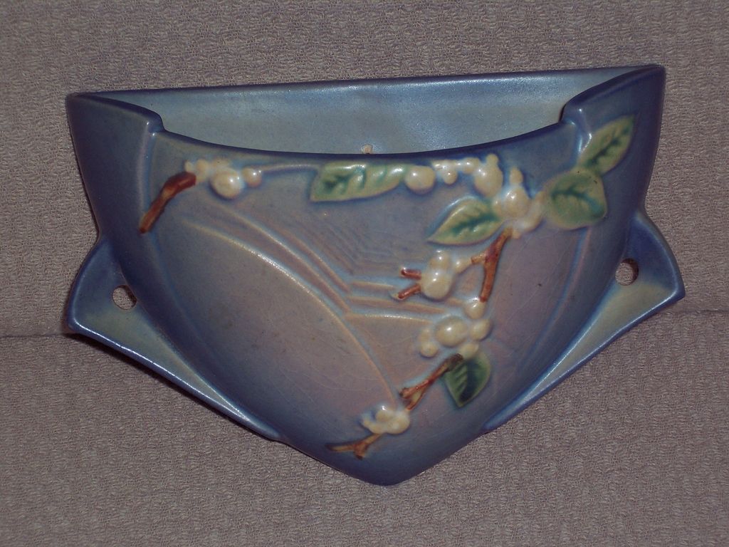 Roseville Pottery - Blue Snowberry Wall Pocket #1WP-8 Roseville Pottery - Blue Snowberry Wall Pocket #1WP-8