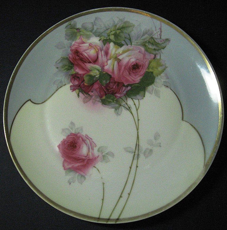 Z. S. & Co. Pink Roses Porcelain Cabinet Plate Z. S. & Co. Pink Roses Porcelain Cabinet Plate