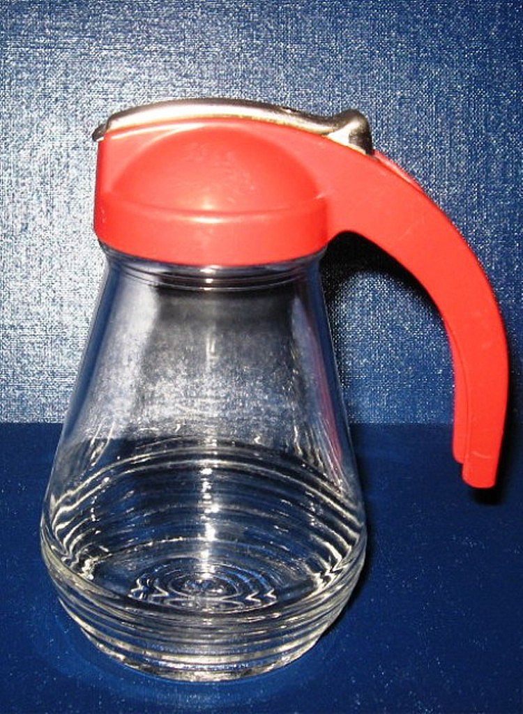 Glass Syrup Dispenser with Bright Red Lid Glass Syrup Dispenser with Bright Red Lid