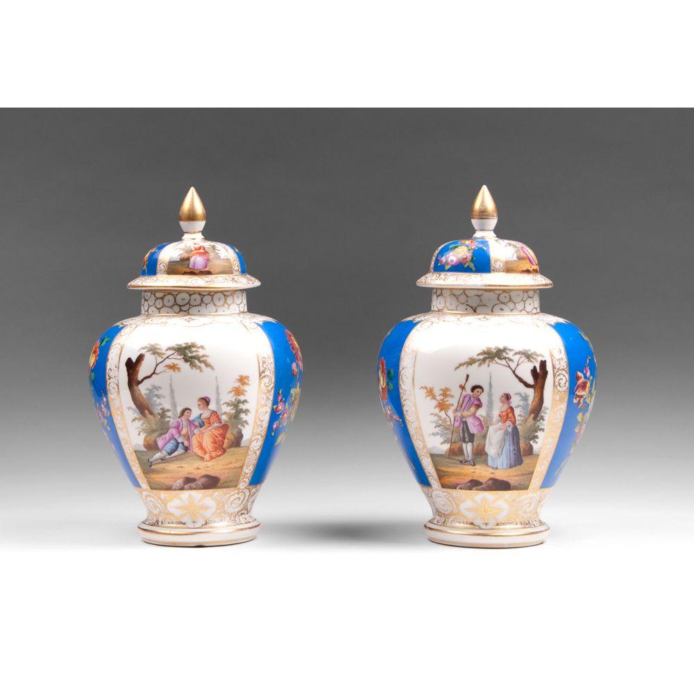 Pair of 19th C. Dresden Helena Wolfsohn Ginger Jars Pair of 19th C. Dresden Helena Wolfsohn Ginger Jars