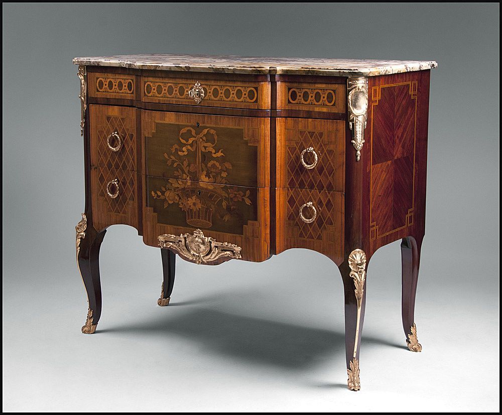 Late 19th C. Louis XV Floral Inlaid Bronze Mounted Commode Late 19th C. Louis XV Floral Inlaid Bronze Mounted Commode