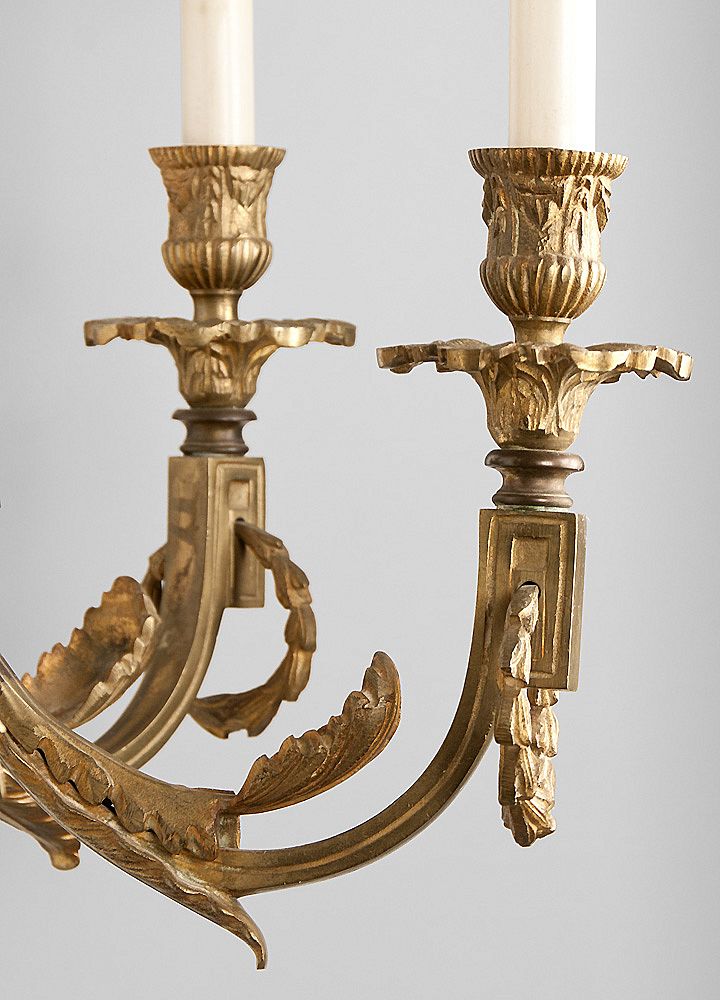 Pr. Of French Louis XVI Bronze Three Arm Sconces Pr. Of French Louis XVI Bronze Three Arm Sconces