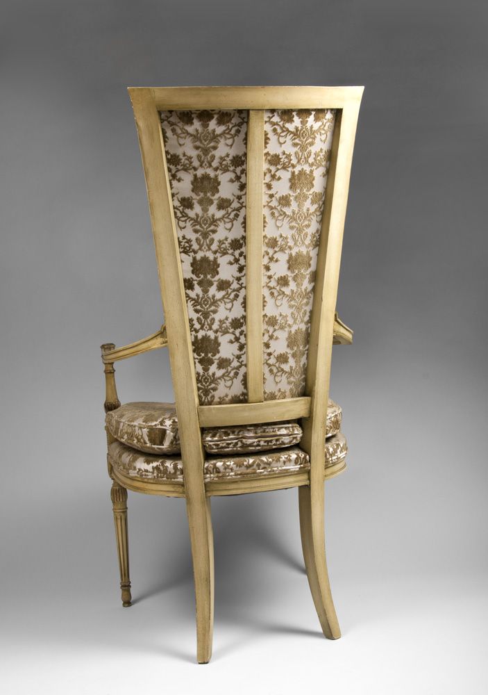 Mid Century Painted Italian Armchairs, Cut Velvet Upholstery Mid Century Painted Italian Armchairs, Cut Velvet Upholstery