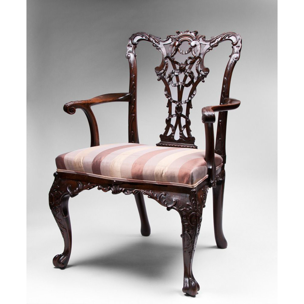 19th C. Mahogany Ribbon Carved Chippendale Armchair 19th C. Mahogany Ribbon Carved Chippendale Armchair